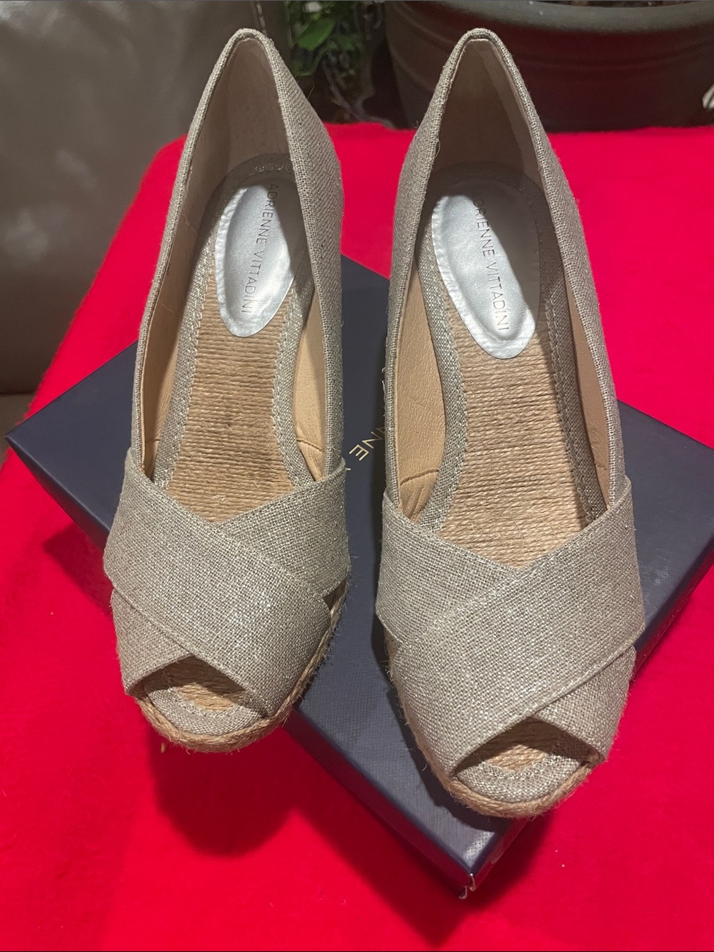 Adrienne Vittadini Beige/Tan Wedge Peep-Toe Espadrilles
